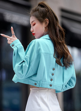 小个子小款牛仔外套女士2024新款春秋短款上衣时尚夹克清新天蓝色