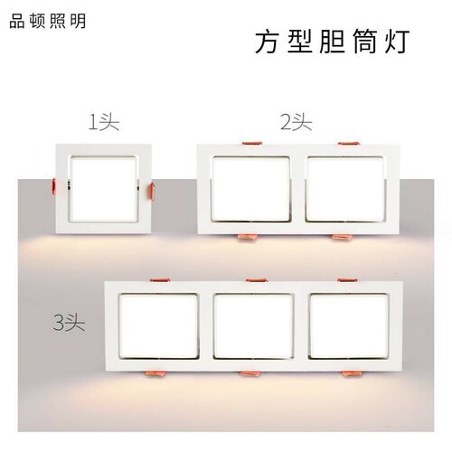 led双头方型筒灯嵌入式单头双头三头天花灯北Q欧店铺家用豆胆射灯