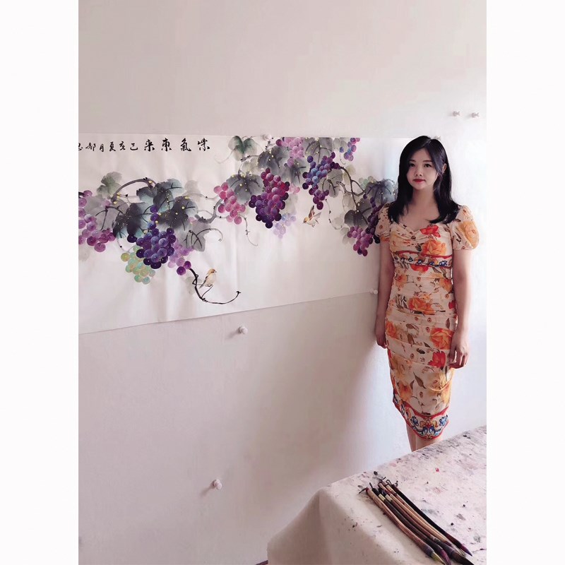 郝思思 a紫气东来装饰画何家英弟子 国画葡萄手绘画字画客厅挂画