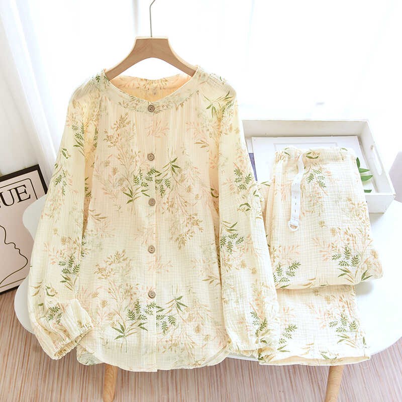 带胸垫月子服夏季薄款产后孕妇睡衣产妇纯棉纱P布待产哺乳春秋3月