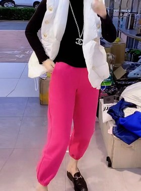 加绒灰色束脚运动裤女大码宽松显瘦秋冬加厚直筒高腰休闲学生卫裤