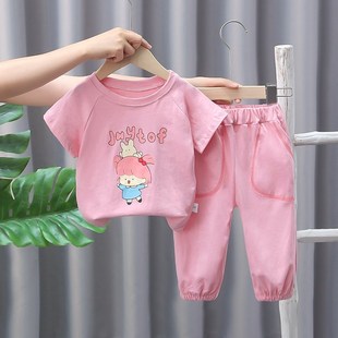 女童夏装套装2025新款儿童休闲运动装洋派女宝宝短袖长裤两件套潮