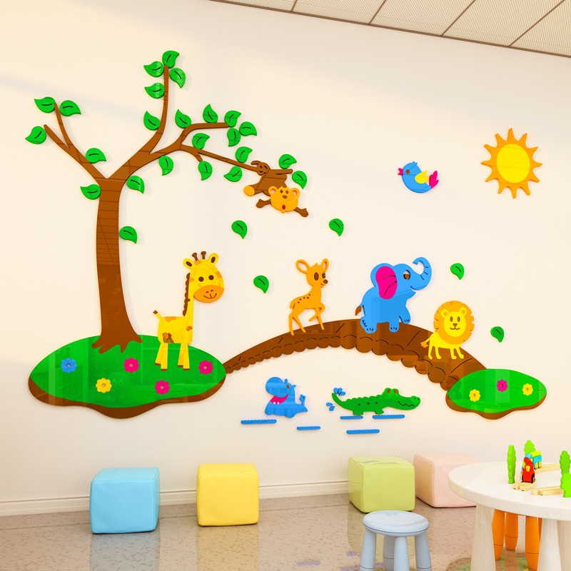 卡通动物3d立体墙贴纸r画儿童房间布置走廊文化墙面装饰幼儿园环图片