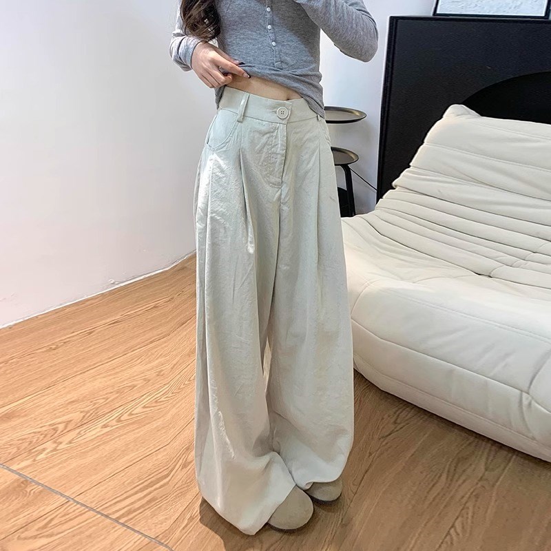 白色奶芙山本裤女夏2025新款高腰显瘦直筒西装裤小个子休闲阔腿裤