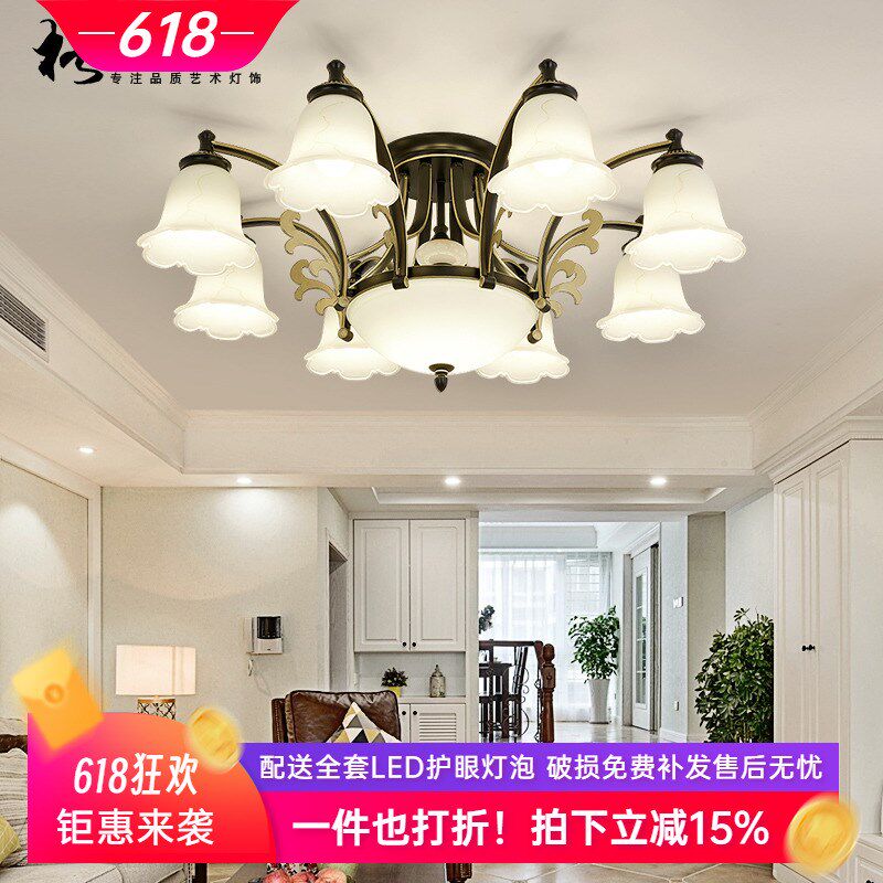 客厅灯简约现代大气美式灯吸顶灯北欧大厅N大灯主灯家用复古灯具