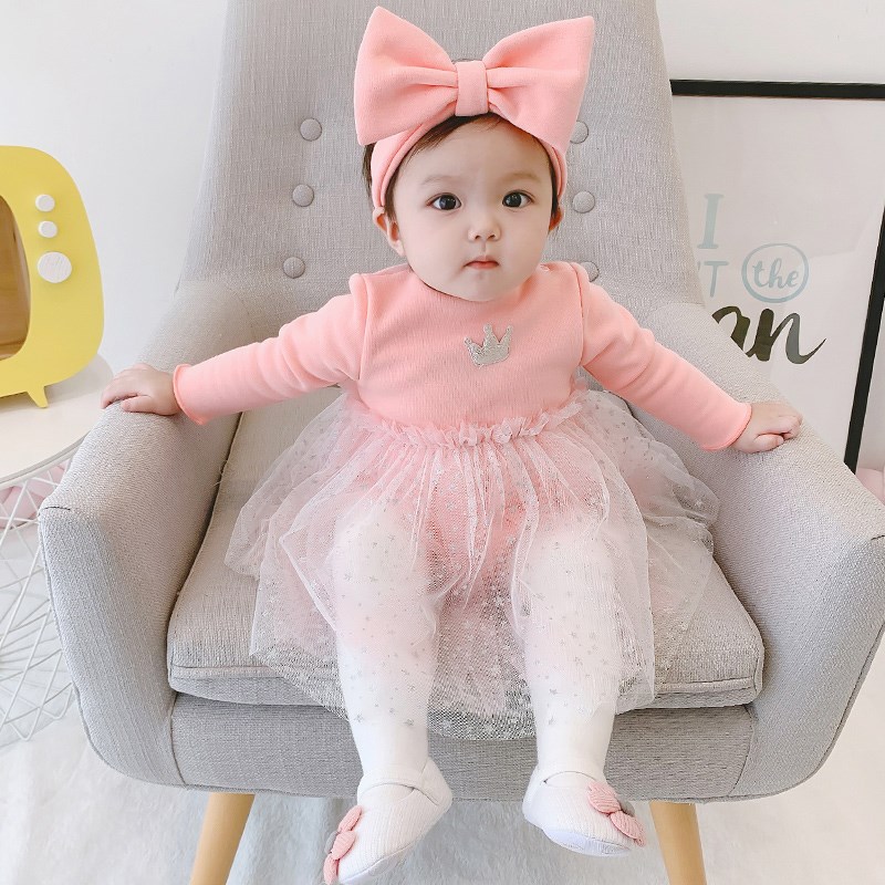 新生婴儿儿衣服连体衣春秋外出可爱公主套装女宝宝薄绒包屁哈衣裙