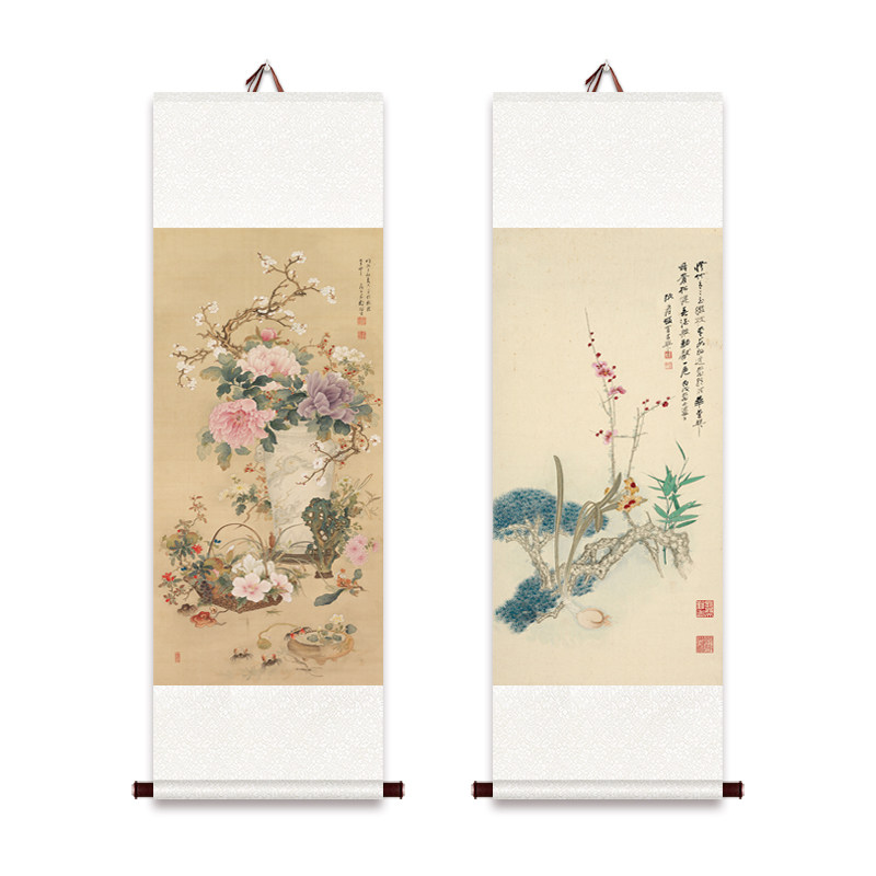 卷轴挂画张大千国画岁朝清供图富贵吉祥好寓意花鸟挂轴茶室装饰画
