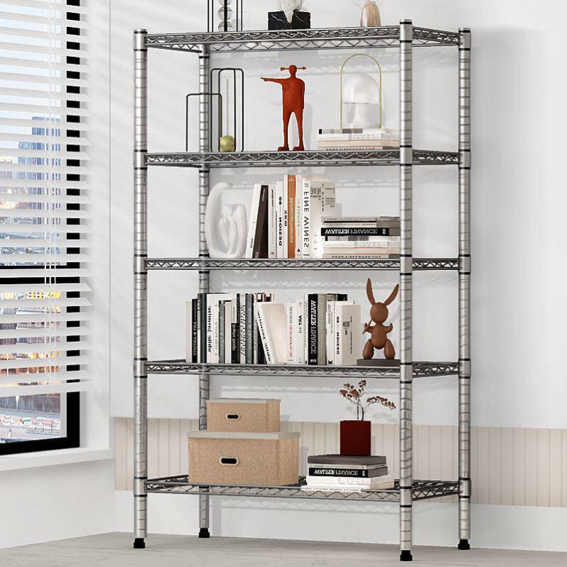 不锈钢色厨房置物架五层收纳架阳台杂物架多层货架花架落地整理