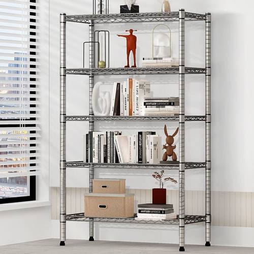 不锈钢色厨房置物架五层收纳架阳台杂物架多层货架花架落地整理