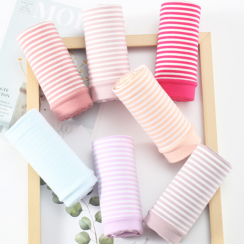 高腰纯棉女d内裤收腹棉质面料舒适透气三角裤条纹收小肚子棉柔短