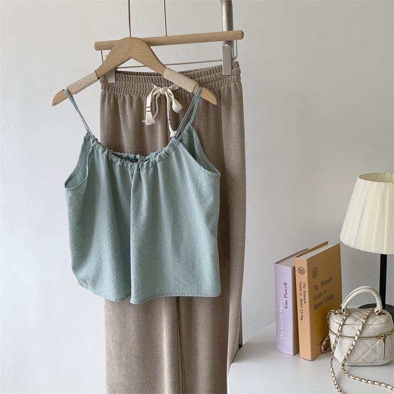 水洗棉薄荷绿日系两穿吊带背心女设计感宽松练功吊带舞蹈服现代舞