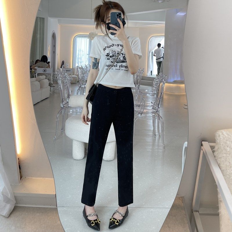 九分西装裤女春季新款高腰弹力黑色烟管裤休闲西裤显瘦小脚直筒裤