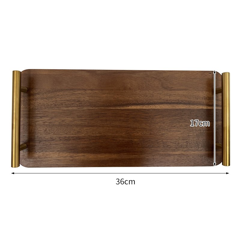 复古海棠花托盘长方形盘子金属把手点心盘杯子托盘茶盘实木玻璃盘