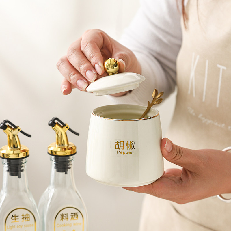 轻奢奶油风陶瓷调味罐套装家用调味品油盐酱醋瓶罐组合厨房调料盒