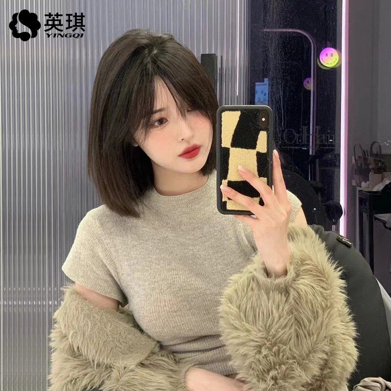 英琪假发女短发夏季减龄一刀切波波头递针全头套自然全真发假发套