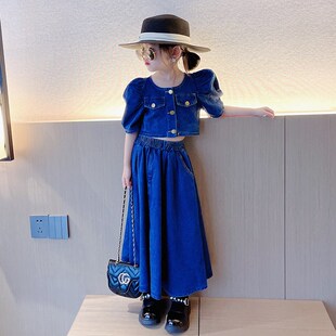 女童连衣裙春装2025新款女大童牛仔套装裙春秋时髦洋气两件套潮服