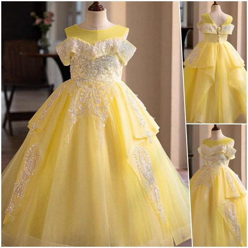 高级感儿童婚纱礼服女童公主裙钢琴演出主持人连衣裙走秀演讲比赛