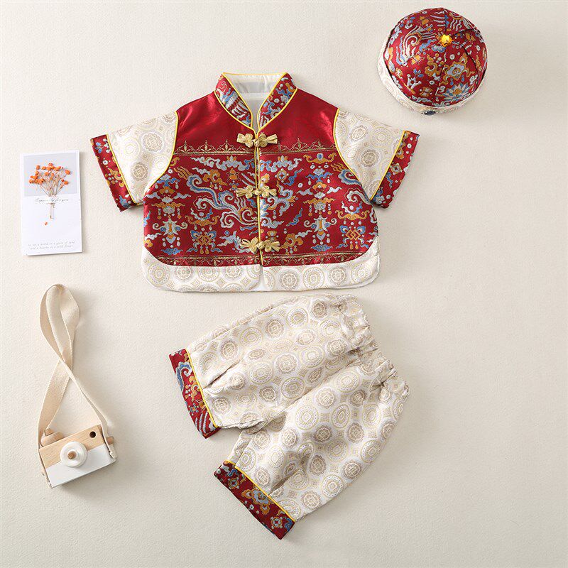 周岁礼服男宝宝生日宴喜庆唐装新中式少爷服一岁抓周生日套装