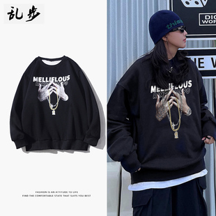 重磅加厚加绒保暖圆领卫衣男款秋冬外套潮流高级感印花长袖上衣服