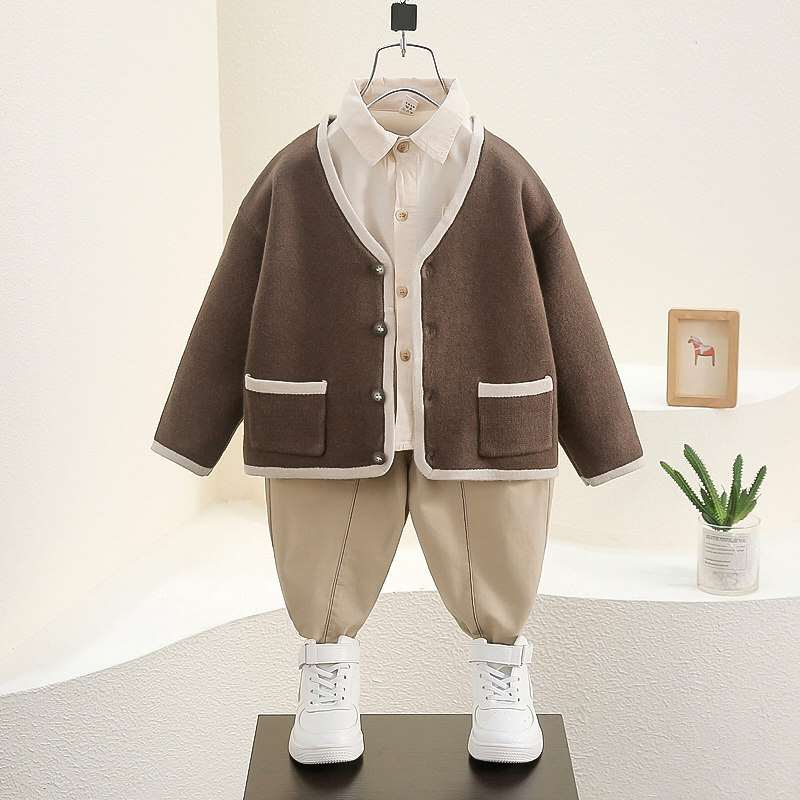 男童套装春秋款2024新款洋气儿童休闲毛衣三件套宝宝春装男孩衣服