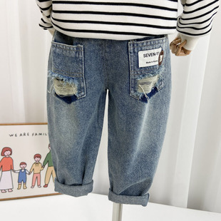 男童春款破洞牛仔裤2023新款儿童复古薄款裤子小童韩版乞丐长裤潮