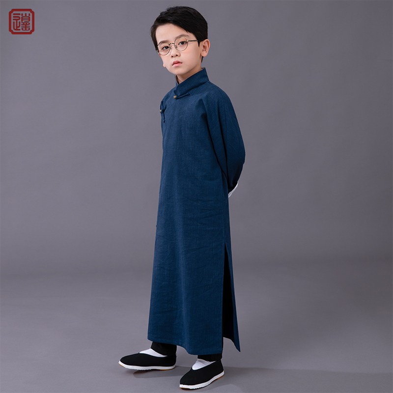 儿童民国长衫大褂男童长袍马褂棉麻唐装中国风六一演出服中式汉服