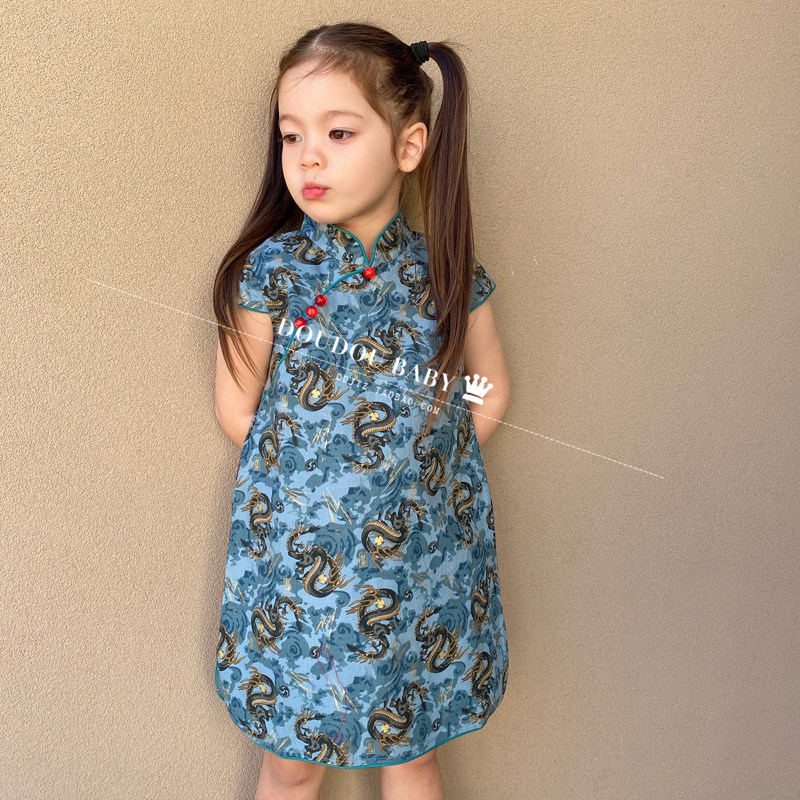 女童旗袍2021新款夏装连衣裙小女孩中国风公主裙复古儿童旗袍礼服