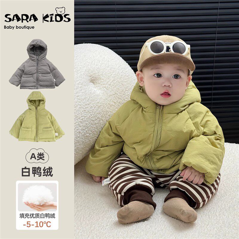 婴儿冬季套装男宝宝加厚保暖衣服冬装婴幼儿羽绒服外套裤子外出服