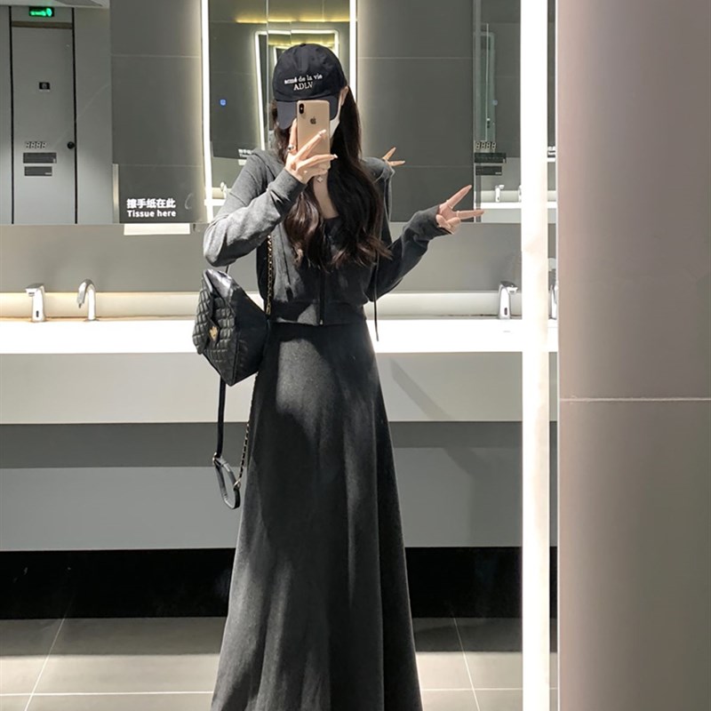 高个子大骨架女生入秋穿搭一整套加长版休闲显瘦长裙套装春秋季