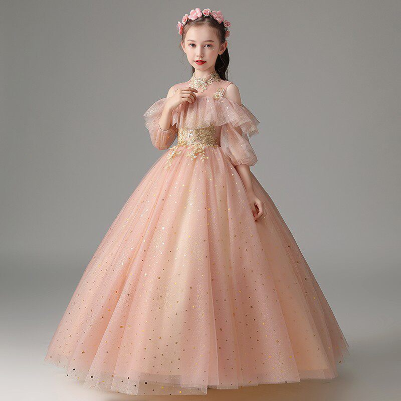儿童礼服女童公主裙生日花童洋气高端小主持人走秀钢琴演出服装夏