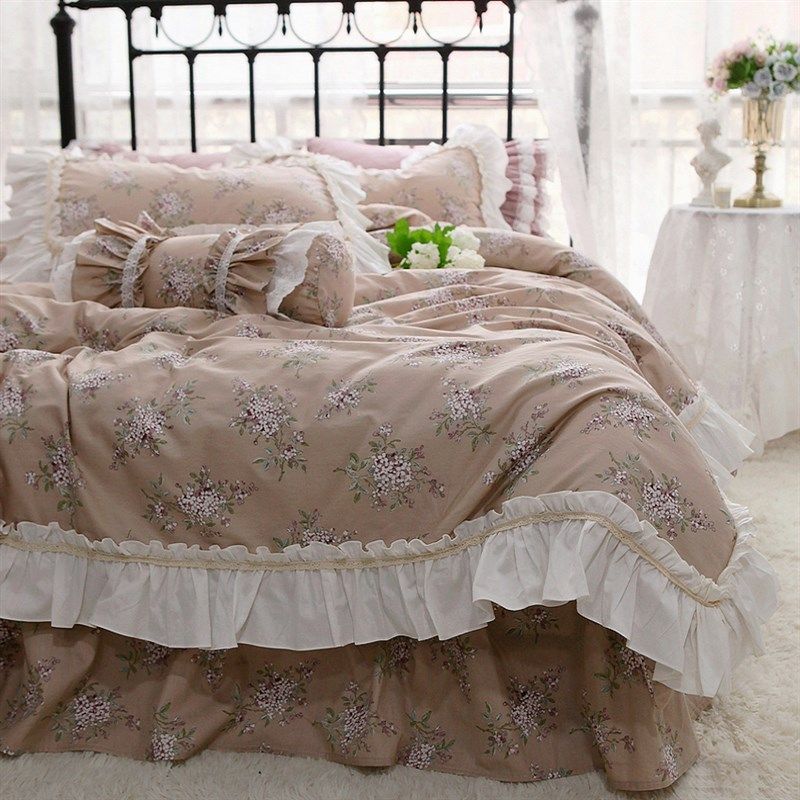 法式韩式复古田园公n主风绣球蕾丝纯棉床裙款床上用品被套四件套,床上用品,床品套件/四件套/多件套,淘宝优惠券,粉丝福利购,淘宝优惠卷