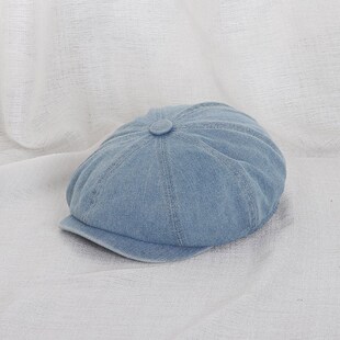 日系春秋儿童牛仔帽子水洗女童帽成人鸭舌帽八角画家帽男女前进帽