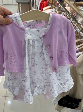 韩国童装 24夏新款女童宝宝紫色碎花飞袖连衣裙 百搭开衫空调外套
