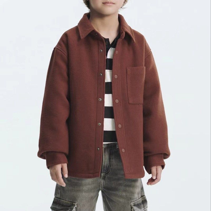 秋冬男童衬衫夹棉外套宽松百搭翻领仿毛呢加厚休闲上衣za5854760