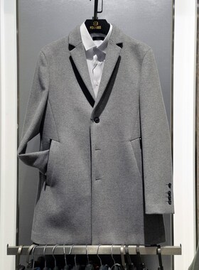 中长款羊毛呢大衣男秋冬新款灰色商务时尚休闲西装领呢子外方仕