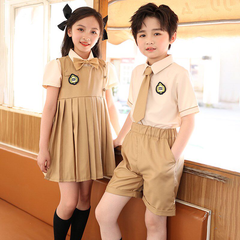 英伦学院风米色校服套装小学生夏季新款男女童班服连衣裙幼儿园服