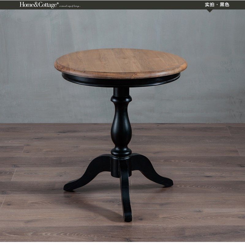 欧式法式美式乡村复古做旧 松木小圆桌角几边几全实木餐桌现货