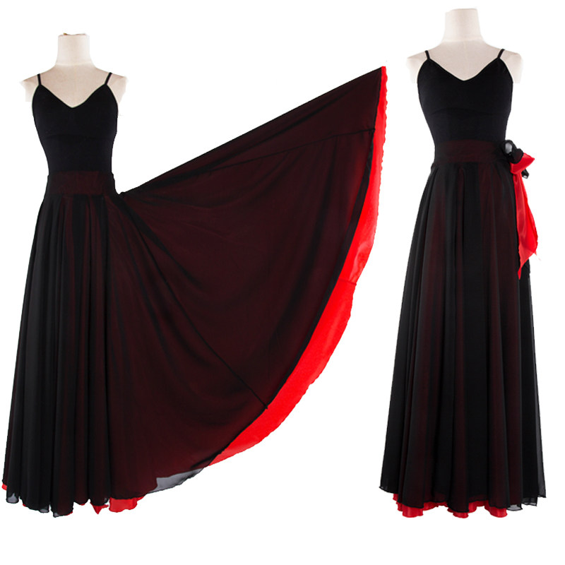 女新疆舞蹈练功裙大摆裙半身练习长裙子系带彝族维族古典演出服装