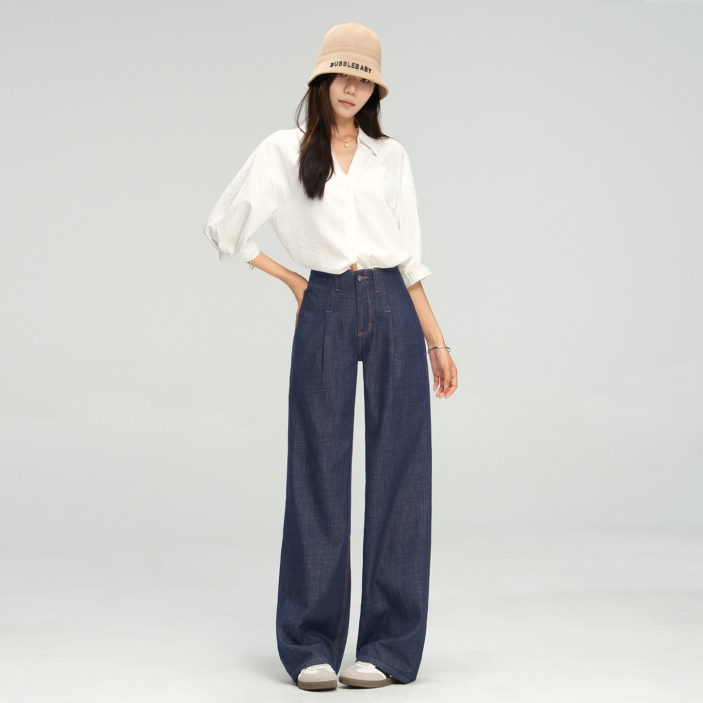 丹宁明线设计感宽牛仔裤女阔腿裤