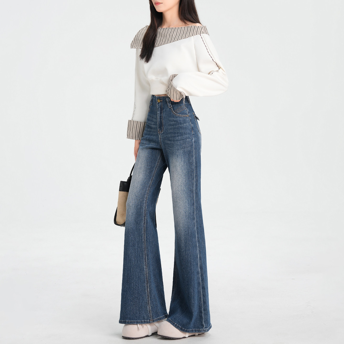 若纤冬季新款辣妹加绒加厚牛仔裤