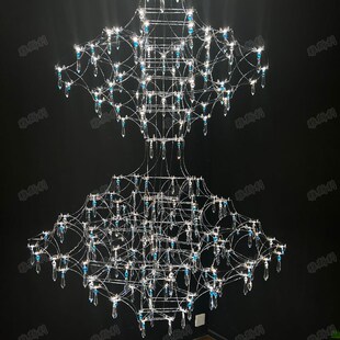 别墅挑空loft复式楼吊灯轻奢水晶中空客厅灯样板间餐厅挑高灯具