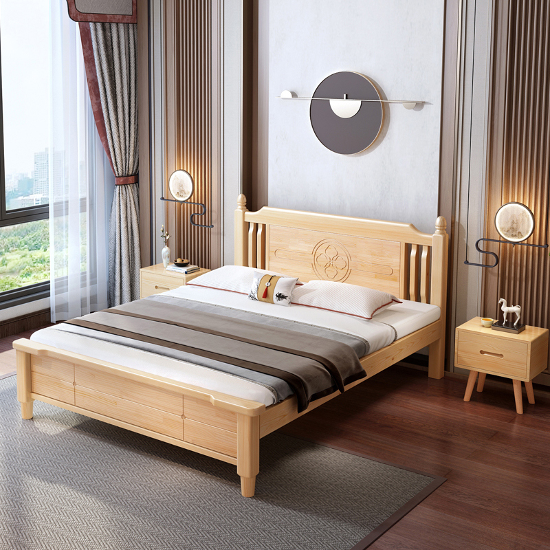 床现代简约实木双人卧室主卧单人床1.5米1m2大床小户型新中式床架