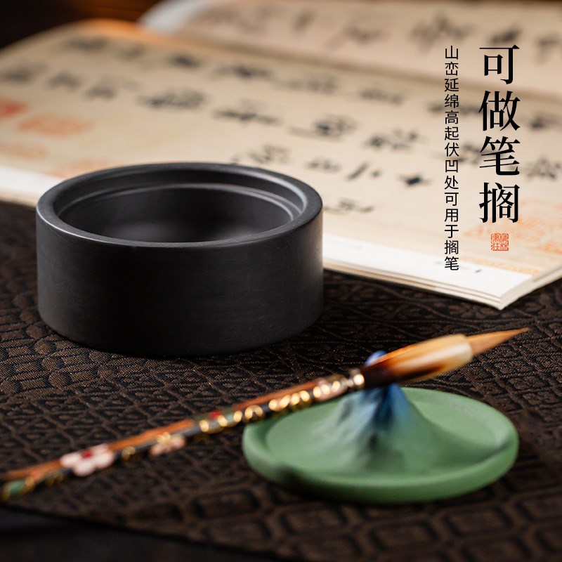 梅林笔庄砚台书法不干墨带盖陶瓷保湿墨碟可搁笔多功能防蒸发毛笔
