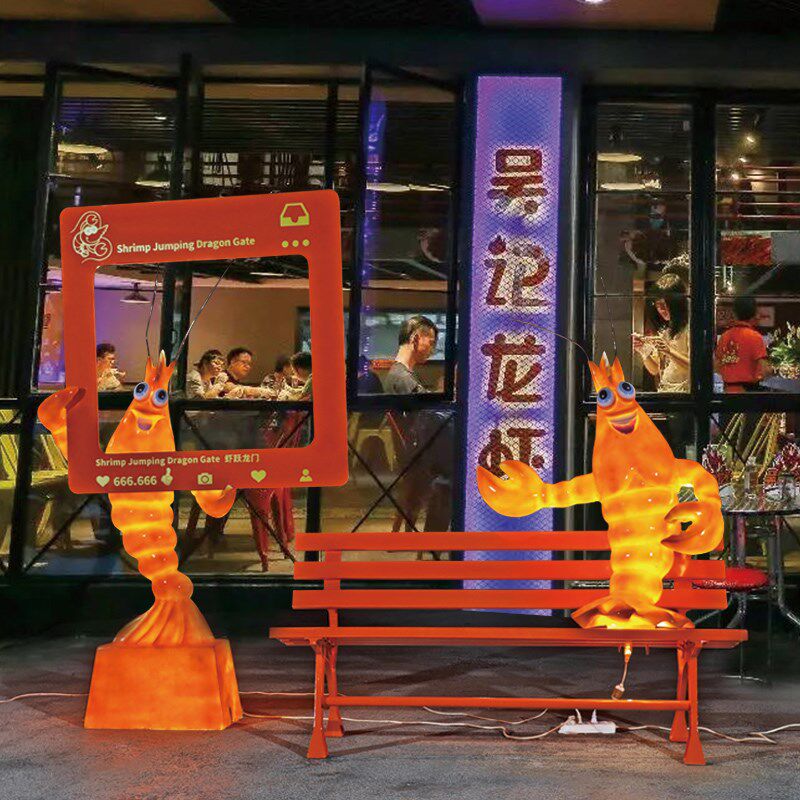 玻璃钢雕塑发光小龙虾模型螃蟹摆件大排I档招牌店门口装饰打卡拍