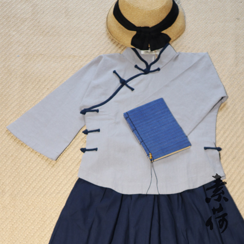 素荷民国学生装女五四青年装x棉民国时期古装服装校服毕业服中山