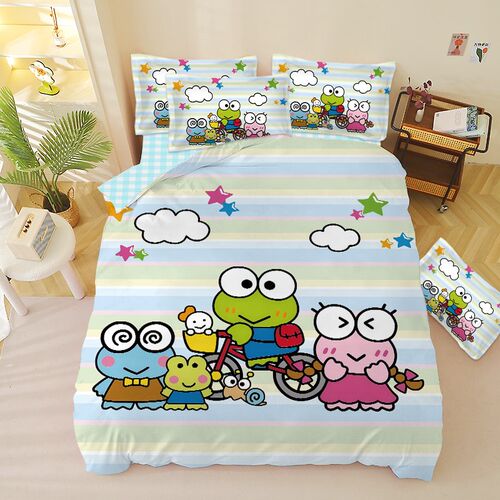 keroppi大眼蛙全棉四件套被套亲肤学生宿舍3件套O可爱1.5m1.8床单