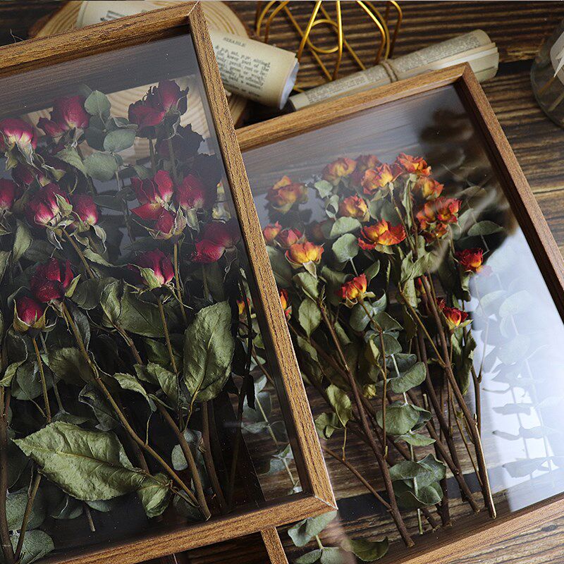 玫瑰干花相框摆件 植物干花标本装饰画框 送人礼物中空干花相框