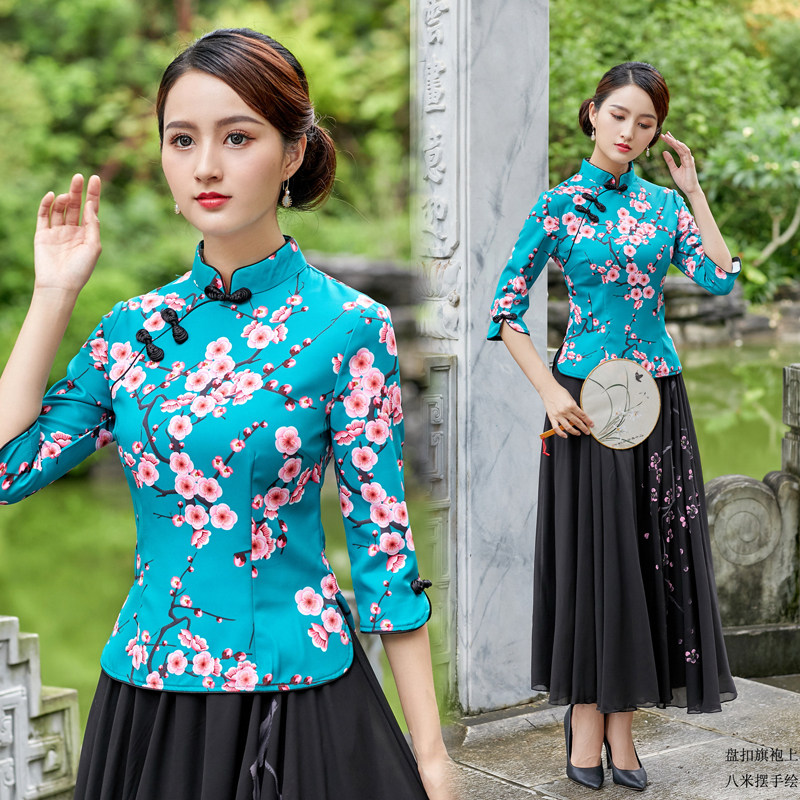 唐装改良旗袍两件套上衣复古修身时尚女装中国民族风中式茶服汉服