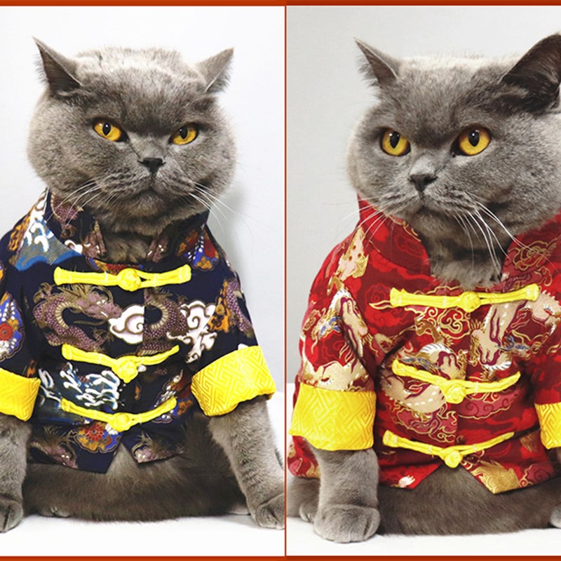 宠物猫咪衣服过年喜庆龙袍棉衣复古雪纳瑞加厚保暖无毛猫德文棉袄