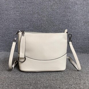 商场撤柜货真皮女包日韩百搭时尚 头层牛皮简约单肩腋下米白水桶包